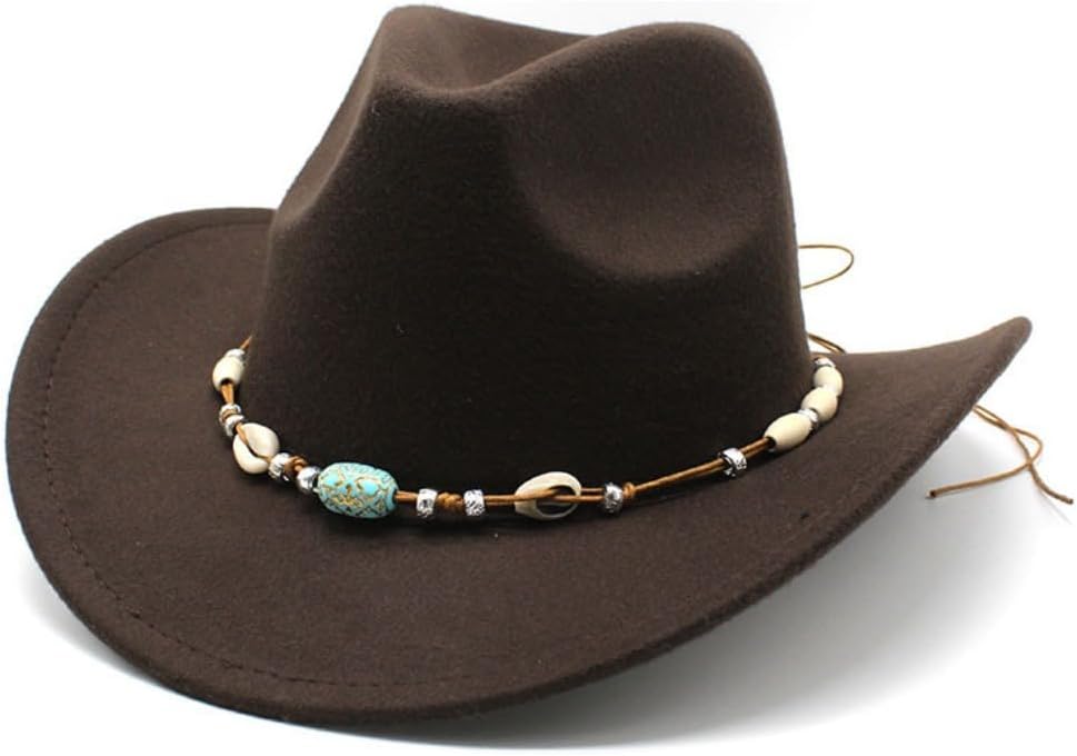 Western Cowboy Hat with Beaded Band, Wool Felt, 2-inch Brim, Khaki Tan