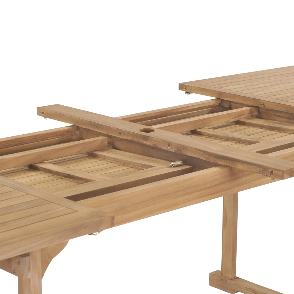 Rozsuwany stół ogrodowy 180-280 x 100 x 75 cm, z litego drewna tekowego, wysuwany stół drewniany na taras i podwórko, stół z dwoma przedłużkami od 180 do 230 lub 280 cm, z otworem