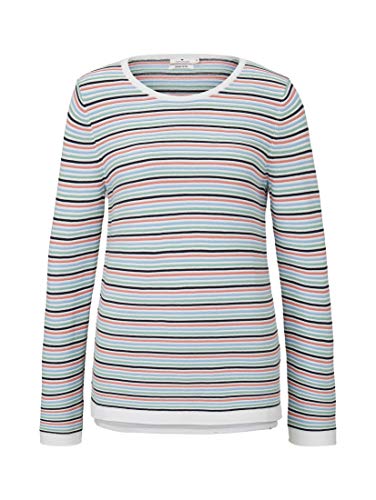 TOM TAILOR Damen Basic Strickpullover aus Bio-Baumwolle, 26249 - Peach Multicolor Stripe, L – Ansicht 6