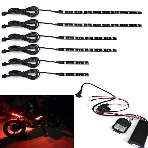 JXOFROAD 6PCS Motorcycle led Accent Lights,4-pin Connector Waterproof Flexible led Lights Strip Motorcycle,RGB Multi-Color led underglow kit Motorcycle with Wireless Remote Controlled