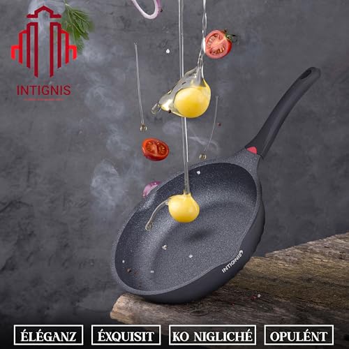 INTIGNIS Deep Non-Stick Frying Pan with Lid – 3-in-1 Sauté Pan, Skillet & Mini Wok – GREBLON Ceramic Coating | Induction Hob Safe | Stainless Steel Base |PTFE & PFOA Free (Black, 24 cm) - Image 4