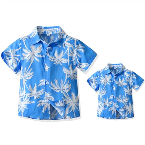 Yoolhamy Camisa Hawaiana Hombre Corta Camisas de Verano Hawaianas de Vacaciones de Impreso Flores para Padre e Hijo Niño