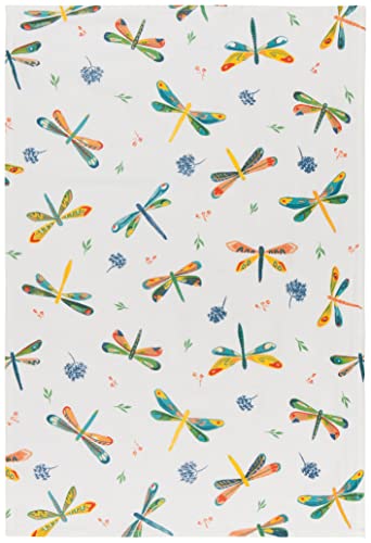 Image of Now Designs Floursack Kitchen Towels Quick Dry Cotton Hand Towel Set, 3 Count, Dragonfly, 20 x 30 in