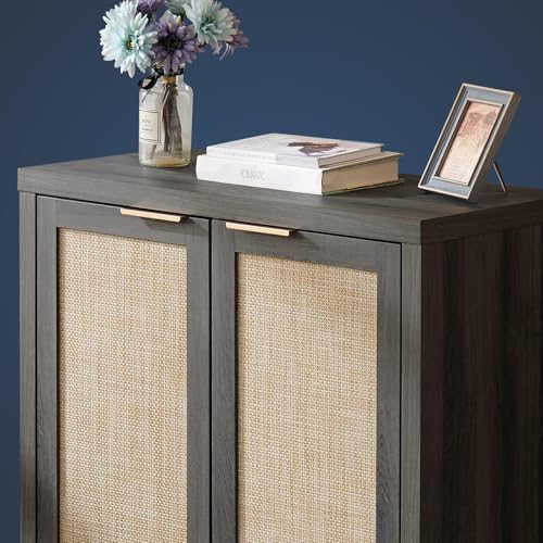 Image of Hampstead Storage Cabinet with Rattan Doors and Adjustable Shelves, Buffet Credenzas Cabinet Cupboard Console for Kitchen Entryway