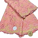 African Embroidered Lace Fabric with Rhinestones Swiss Voile Lace Fabric for Party Dress 5 Yards. (Peach)