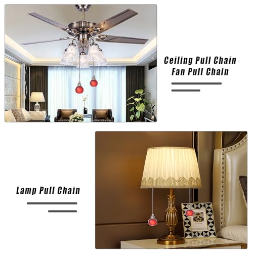 Image of Red 2pcs Crystal Ceiling Fan Pull Chain Pull Chain Crystal Prism Ball 30mm Dazzling Ornaments Extension with Connector for Ceiling Light Fan