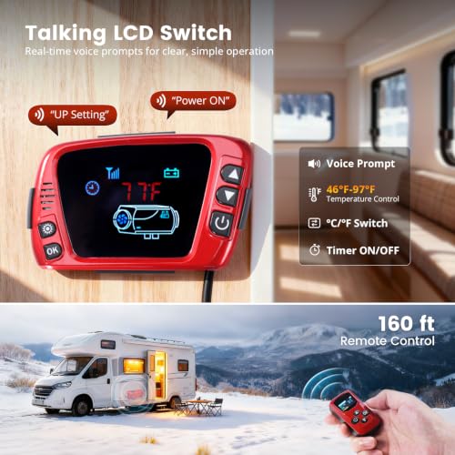 Image of Diesel Heater 12V 5KW with Talking LCD Controller, Aluminum Housing | Diesel Air Heater High Altitude, 15L Large Fuel Tank, Parking Heater for Trucks, Campers, RVs, and Boats