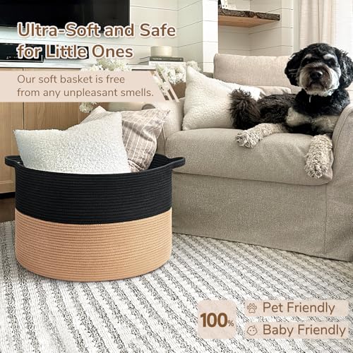 Image of INDRESSME XXXLarge Cotton Rope Basket Woven Baby Laundry Basket Blanket Baskets Toy Baskets with Handle Comforter Cushions Storage Bin Thread Laundry Hamper - 21.7 inch x 21.7 inch x 13.8 inch