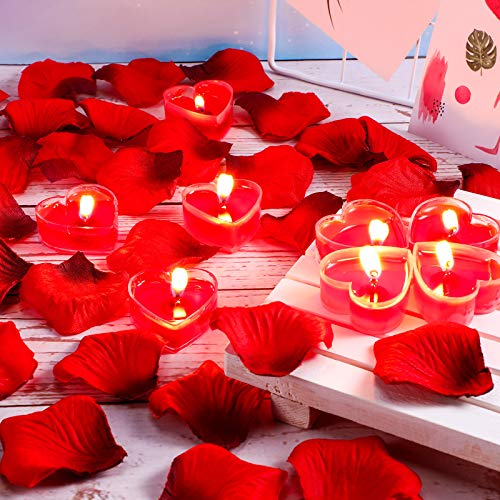 9 Pieces Valentines Candle Romantic Love Heart Shape Candles Tealight Candles With 800 Pieces Fabric Artificial Rose Petals Girl Scatter Petals For Wedding Valentine's Day Table Dinner Decor Party #TOP3