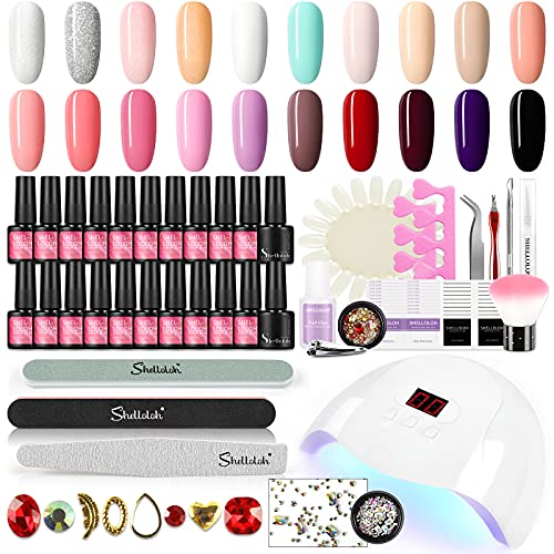 Gel Nail Polish Kit with U V Light Starter kit,20pcs Spring Summer Colors Soak Off Gel Nail Polish Set with 36W LED Nail Lamp, Base Top Coat, Manicure Tools Rhinestone Manicure Gel Set