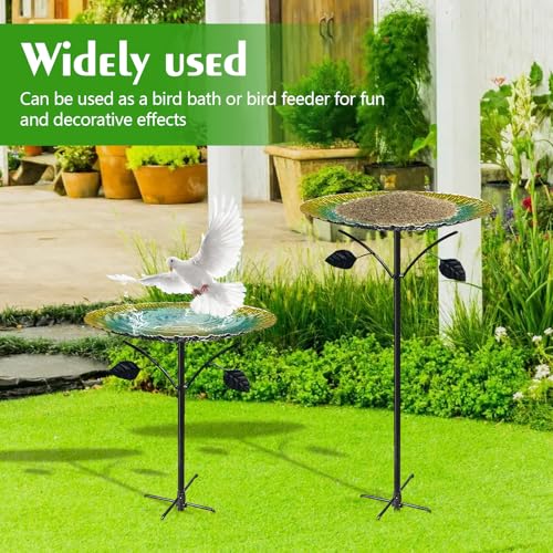NEOVSUNY Vogeltränke Stehend Groß Garten mit 5 Zackiger Sockel,Vogeltränke Winterfest 85cm,Vogelbad Garten Stehend für Wildvögel , Wassertränke für Vögel
