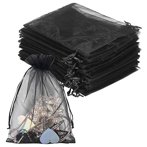 YQL Black Organza Bags,100PCS 5x7 Inch Gift Favor Bags Mesh Fruit Protection Bags Jewelry Pouches Sachet Bags Wedding Party