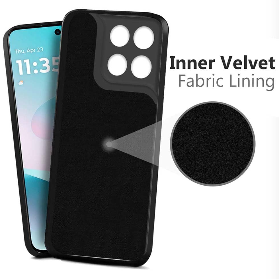 Image of Fashionury Liquid Silicon Back Cover for Motorola Moto G67 Power 5G / G57 Power 5G | Camera Protection | Inner Velvet Fabric | Anti-Fingerprint | Ultra Slim Case (Black)