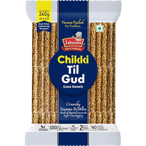 Image of Jabsons Til Gud Chikki 240gm | Authentic Sesame Jaggery Chikki | Gur Til Chikki Bar | Healthy Traditional Indian Sweet | Til Chikki