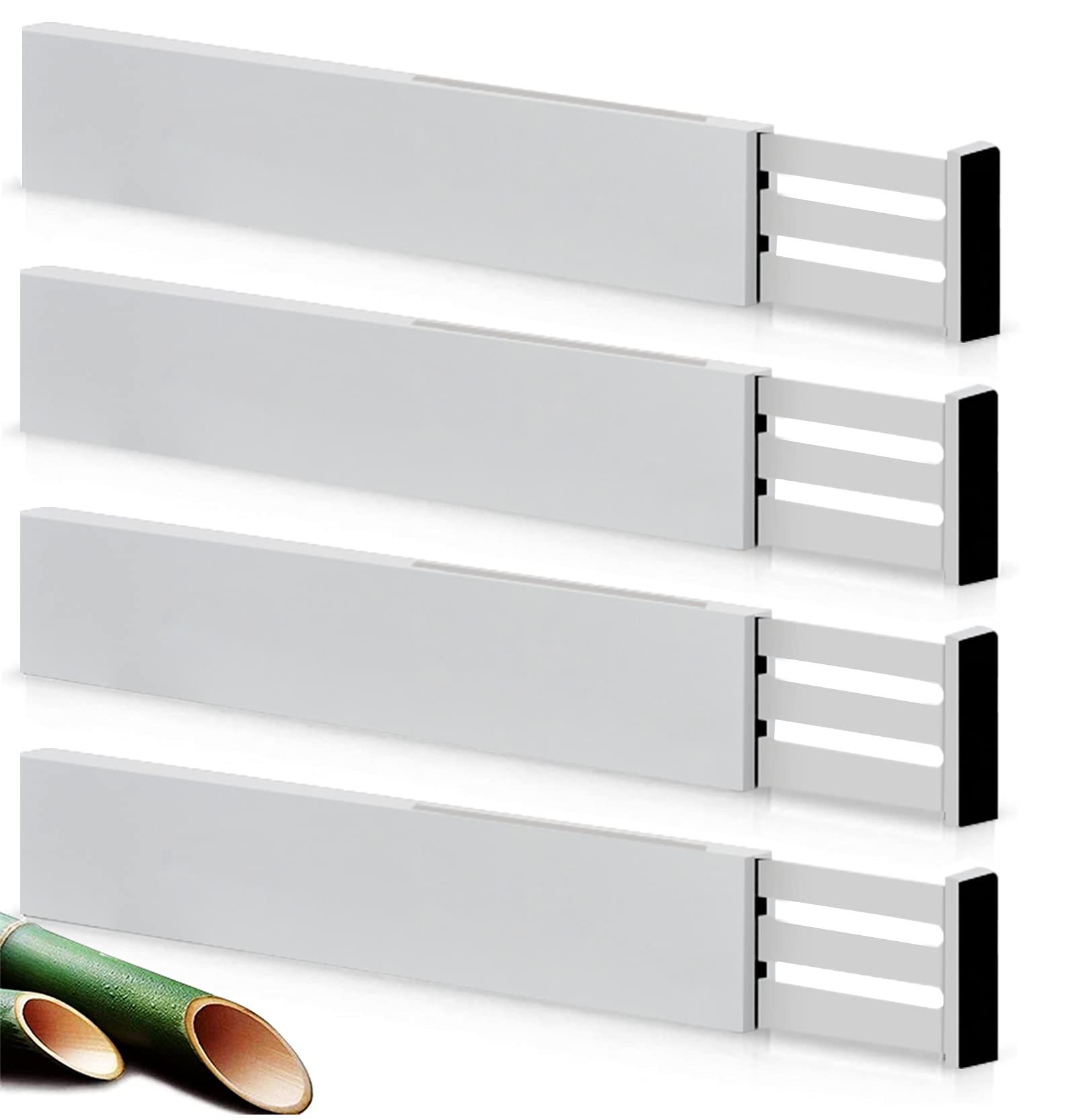 Bamboo Adjustable Drawer Dividers organizer,Expandable Drawer organizer Separators for Kitchen,Clothes,Dresser,Bedroom,Baby Drawer,Bathroom and Office,4-Pack 17-22IN(Gray)