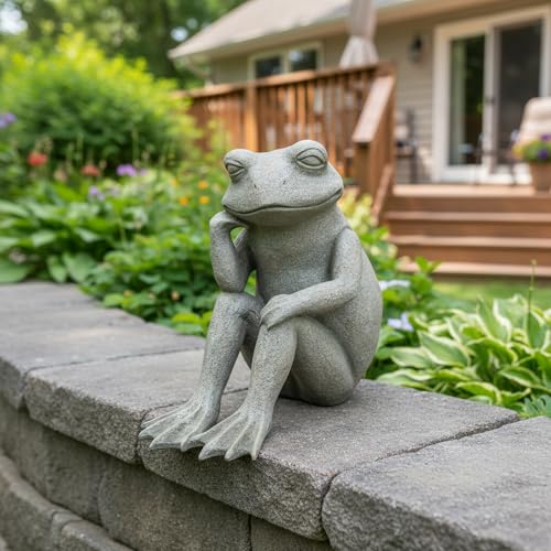 Braxio Frog Statue Outdoor Garden Decor - Large Sitting Thinking Frog Sculptures for...