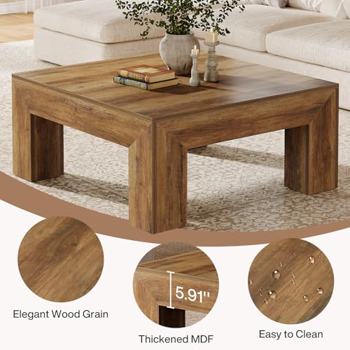 Tribesigns Couchtisch, Quadratischer Wohnzimmertisch, Couchtisch mit Stabilen Holzfüßen für Couch Schlafzimmer, 100 x 100 x 50 cm, Rustikales Braun – Bild 7