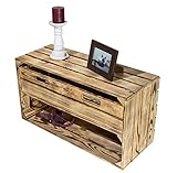Truhenking Breite Regalkiste mit 2 Böden und Schubladen I Bücher, Schuhe, Geschirr I Holzregal | Küchenregal (Geflammt mit Schublade 68x40,5x31cm)