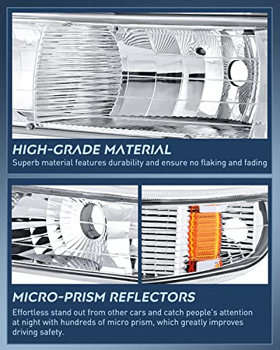 Nilight Headlight Assembly For 1999 2000 2001 2002 Chevy Silverado Avalanche 1500 1500Hd 2500 2500Hd 3500 Chevrolet Tahoe Suburban Replacement Headlamp Housing Bumper Lights Set, 2 Years Warranty #TOP3