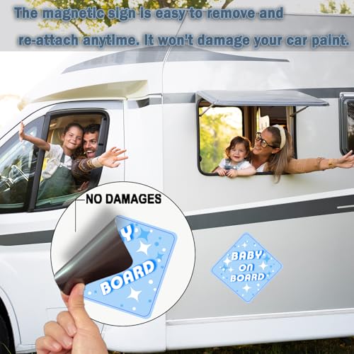 Image of 2 Pack Baby on Board Magnet for Car, Magnetic Safety Sign with Reflective, Strong Car Magnet Sticker, Waterproof Baby in Car Sign for Dad Mom, Easy to Attach and Remove 4.7 Inch(BLUE)