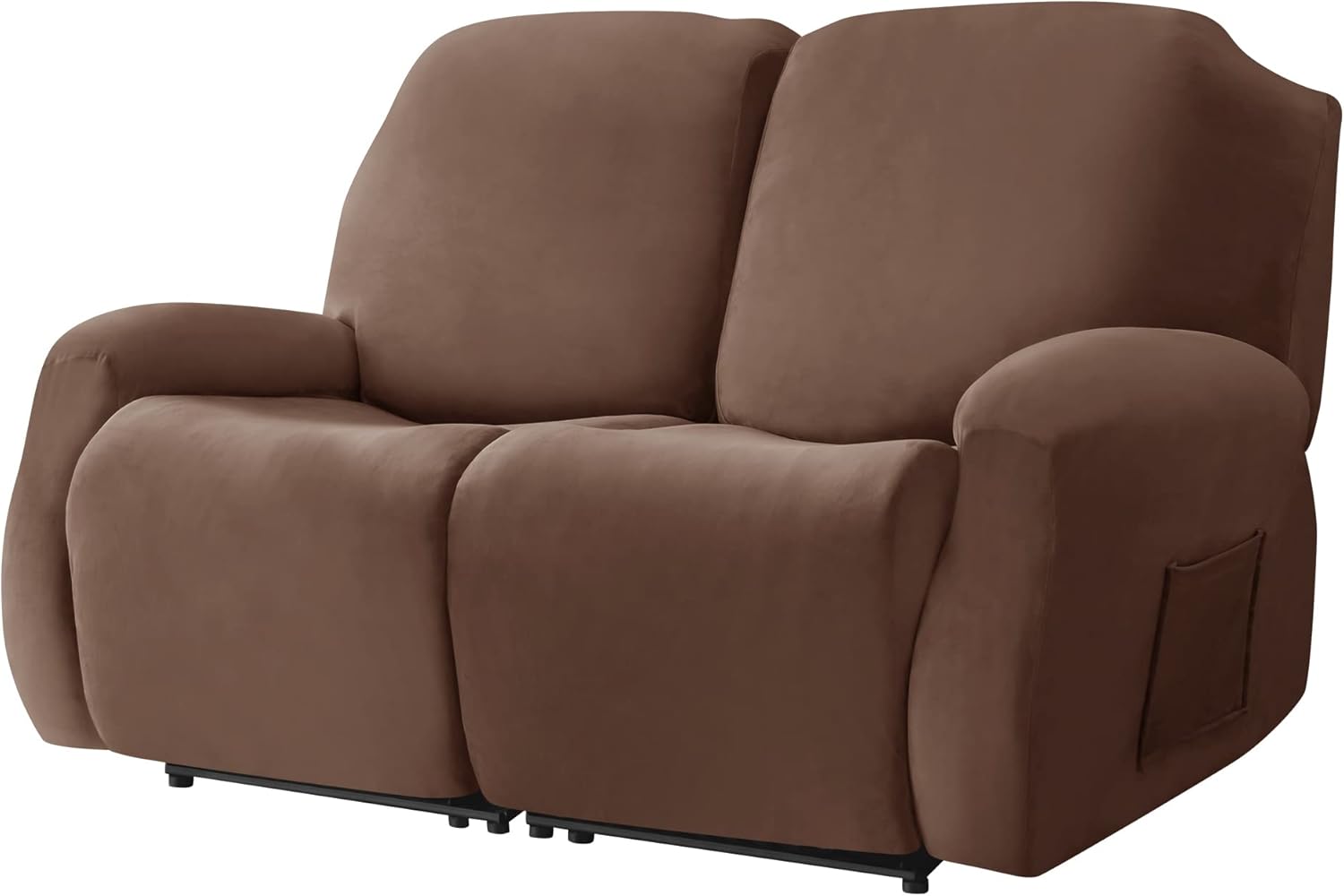 Stretch Loveseat Recliner Covers, 6-Piece Ultra Soft Velvet Recliner Slipcovers Recliner Sofa Covers Furniture Protector with Pocket (Brown, Loveseat)