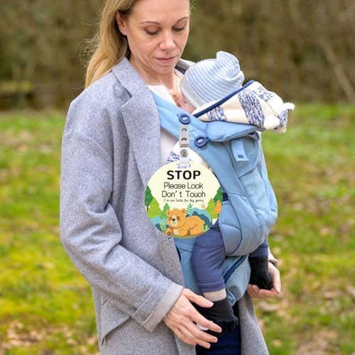 ORIGACH 2 Pack Stop Please Look Don't Touch Baby Signs, Forest Bear No Touching Baby Car Seat Sign or Stroller Tag with Hanging Strap and Clip, No Touching Baby Carrier Tag for Preemie Newborn - Image 4