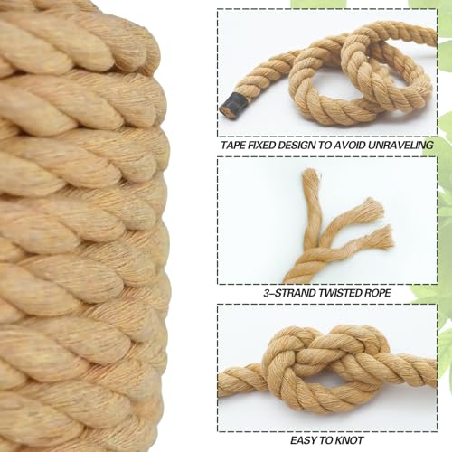Image of Natural Brown Cotton Rope 1 /2 inch x 100 feet Nautical Rope for Crafts Plant Hanger Home Decor