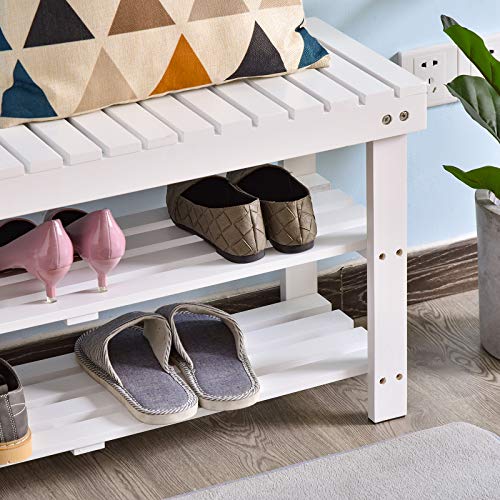 HOMCOM Shoe Bench, 3-Tier Wooden Shoe Rack with Hidden Storage Compartment, Slatted Shelves, Home Storage Unit, Hallway Furniture, White, 90L x 29W x45H cm - Image 8