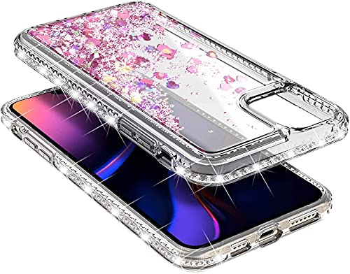 Ngb Supremacy Compatible With Iphone 12/12 Pro Case With Tempered Glass Screen Protector, Ring Holder/Wrist Strap, Girls Women Liquid Bling Sparkle Floating Glitter Cute Case (Rose Gold) #TOP4
