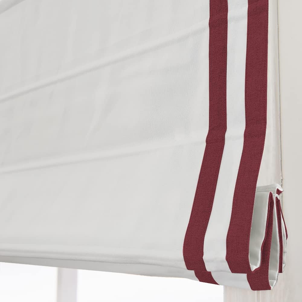 Artdix Cordless Roman Shades Blackout Window Shades White Red Ribbon Fabric Light
