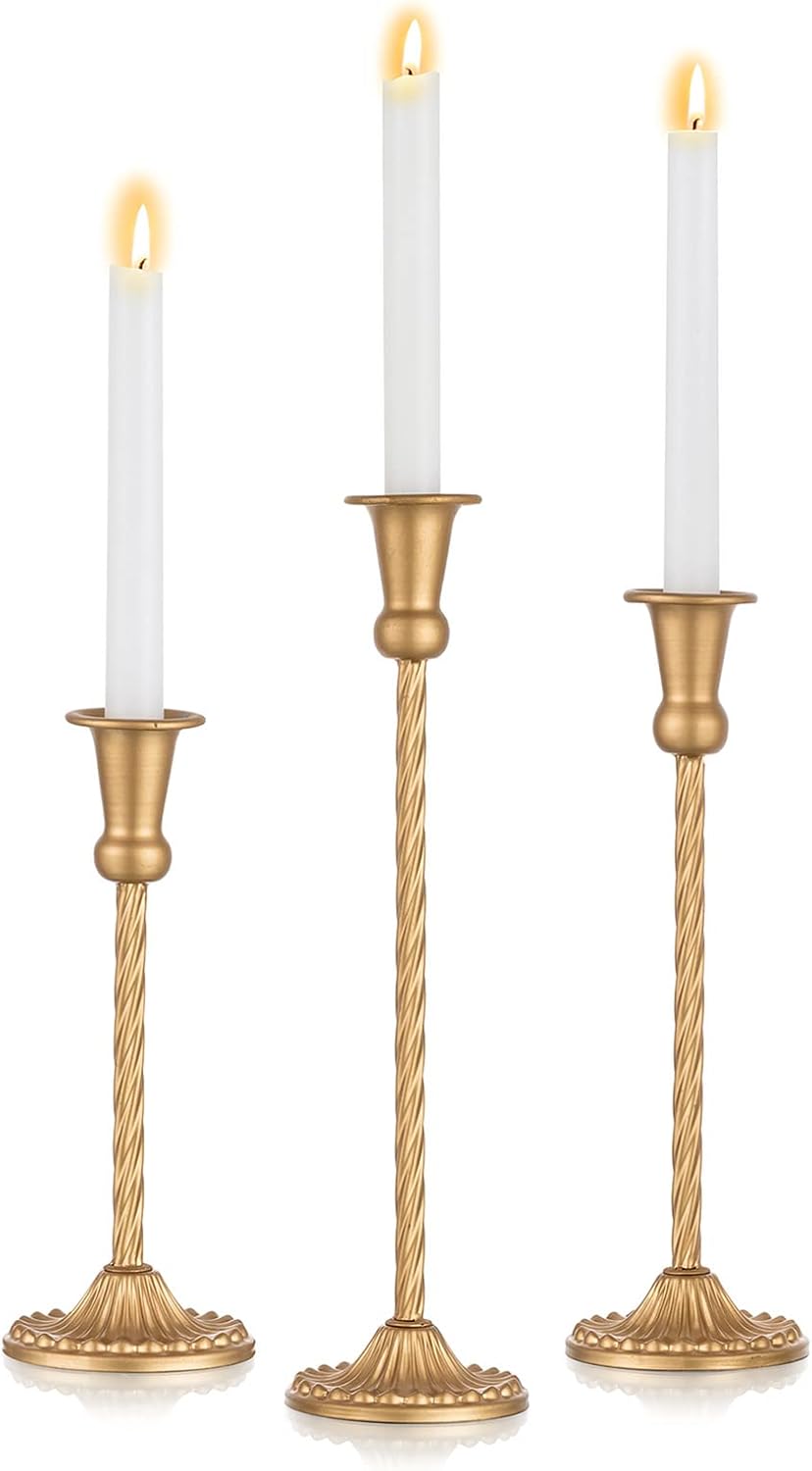 Nuptio Gold Candlestick Candle Holder Set of 3 Candle Sticks Holders