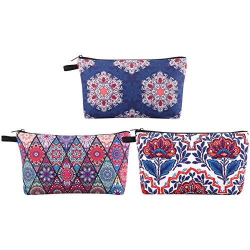 Preisvergleich Produktbild Lewondr Kosmetiktasche, 3 Stück Schminktasche Waschbeutel Reißverschluss Multifunktion Kosmetik Reise Wasserdicht Kulturbeutel für Mädchen Frauen - Mandala / Blumen blühen / Kreuzmuster