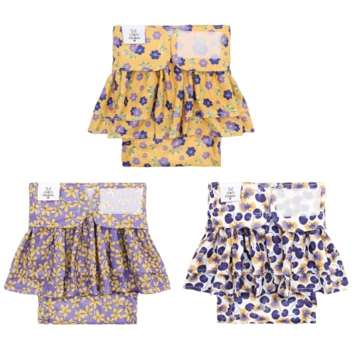 Image of CuteBone Female Dog Diapers with Skirts 3 Pack Reusable Puppy Dresses Pants for Heat Cycle Period QBD35XL