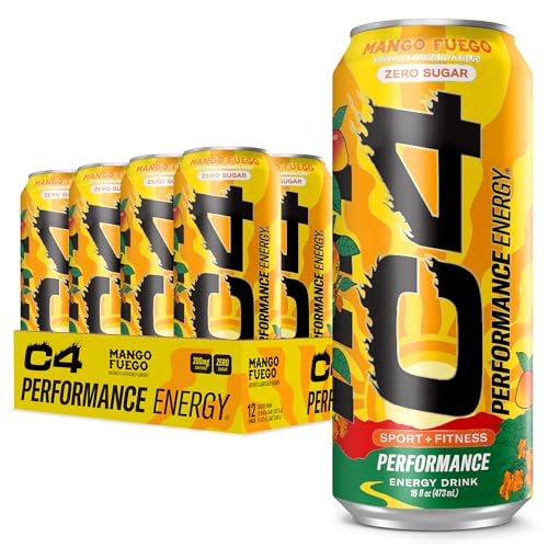 Image of C4 Performance Energy Drink, Mango Fuego, Zero Sugar Carbonated Preworkout Energy, 200mg Caffeine with Beta Alanine, 16 Fl Oz (12 Pack)