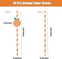 Vista 3 de 50 popotes de papel a rayas naranjas, popotes desechables de frutas naranjas para hojas de otoño, bodas, baby shower, suministros de fiesta