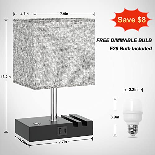 Aooshine Touch Lamp With Usb C+A Charging Ports-Table Lamp For Bedroom With 3 Levels Brightness(Low/Medium/Hight), 3 Way Dimmable Bedside Nightstand Lamp With 2 Phone Slots (Include Bulb) #TOP5