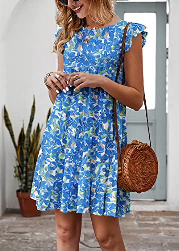 Image of KIRUNDO Summer Dresses for Women Sundress Sleeveless Ruffle Sleeve Round Neck Loose Short Flowy Pleated Mini Babydoll Dress