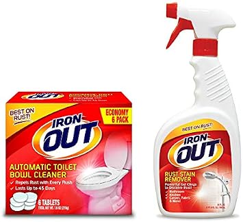 Iron Out Automatic Toilet Bowl Cleaner, 6 Tablets, and Rust Stain Remover Gel Spray