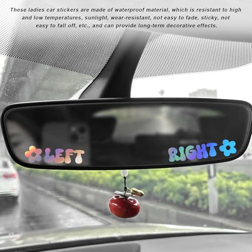 Image of Left Right Car Sticker, Beautiful Rear View Mirror Decor Waterproof Vinyl Sticker, Cute Left Right Auto Window Decal Vanity Mirror Decoration for Women Girl, Car Accessories (Colorful)