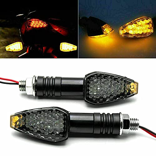 Xotic Tech 2pcs Mini Stalk Arrow Smoked Turn Signal Indicator Blinker 14-LED Front Rear Amber Light Lamps Universal Fit Motorcycle Motorbike, 10mm Bolt