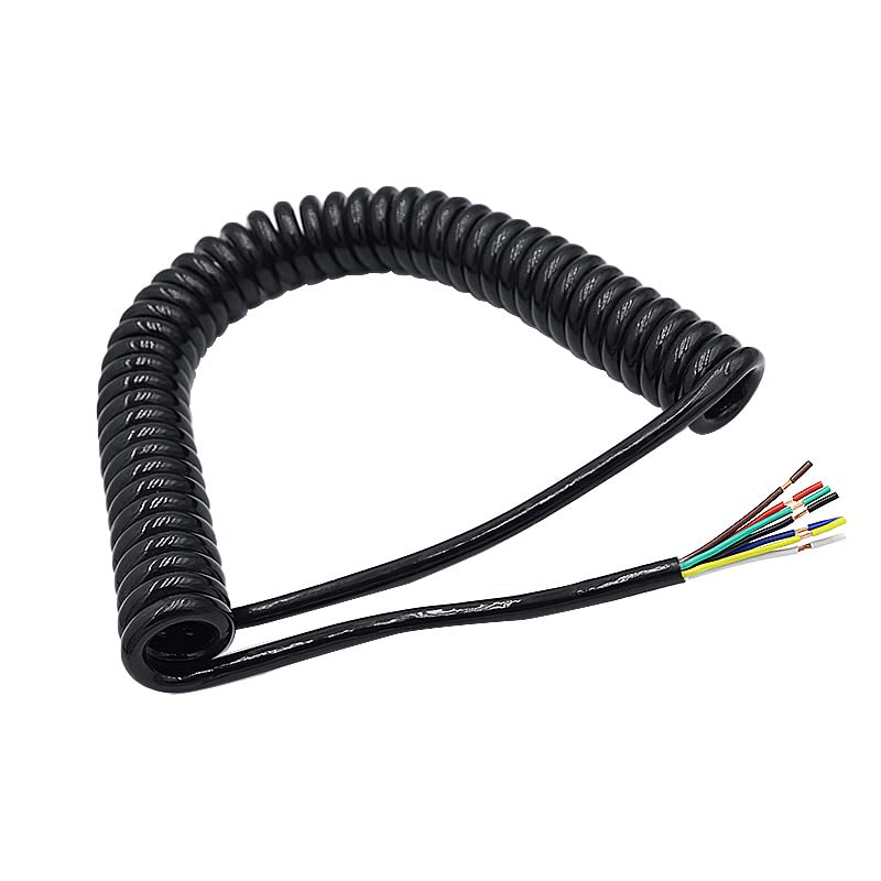 Spring Spiral Black Cable 7/8Cores 22/20/18AWG Stretchable Wire Shrinkable Cable Power Extension Cord Telescopic Wire(Stretch 2 Meters,7Cores 20 AWG0.5mm)