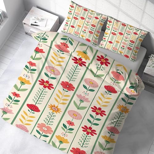 Housse de couette 160x200 fleurs avec ses 2 taies d'oreiller assorties