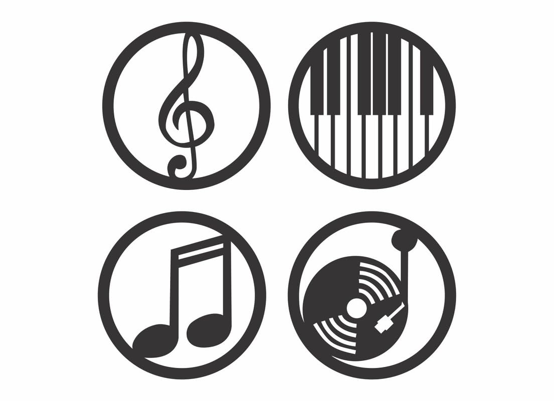 DECOR KAFE Laser Cut Wall Art Music Circle Labels – Set of 4 (11 x 11 inches Each) | Self-Adhesive Black Engineered Wood Wall Decoration-image-48