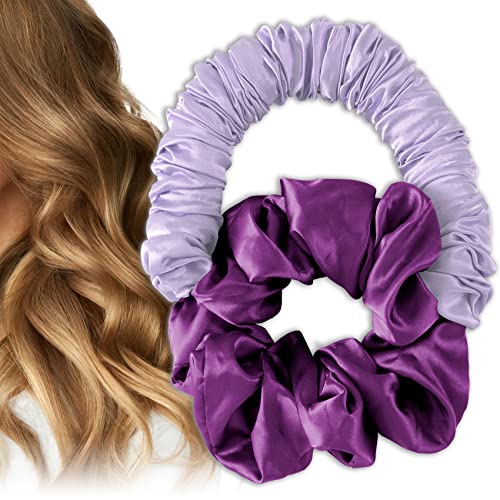 ANCIRS Heatless Overnight Curls Curling Headband for Girls, Sleepytime Ponytail Hair Curler for Long Hair, Nighttime Lazy Scrunchie Hair Rollers Hairdresser for Women- Pure Purple