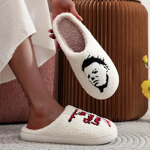 Image of Womens Mens House Slippers Retro Comfy Warm Plush Slip on Fluffy Memory Foam Home Sippers for Winter Indoor Outdoor