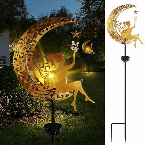 Lampe solaire exterieur lune pour eclairer un jardin sombre sans fils