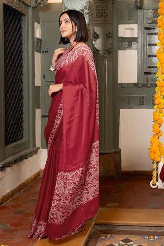 Image of MIRCHI FASHION Women Saree Abstract Print Chiffon | Breathable Lightweight Casual Sari for Regular Use and Office with Unstitched Blouse (Available in 25 Colors)