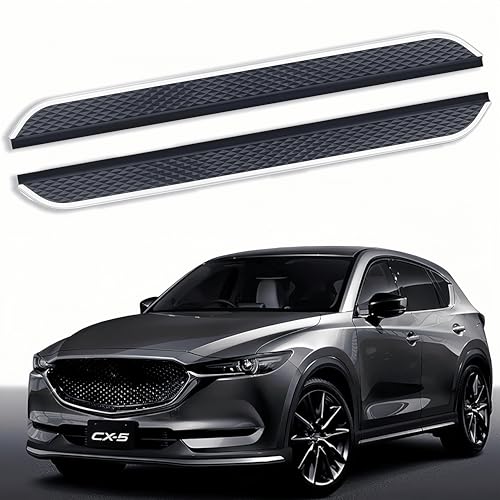2PCS Running Boards Compatible with Mazda CX-5 CX5 KF 2017-2025 Black with Silver Side Step Bars Board Pedals Aluminum Anti Slip