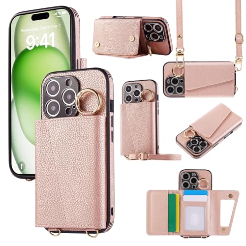Pelanty 縄掛けケース For iPhone 16 Pro Max 手帳型ケース for iPhone16 Pro Max ケースリング 携帯カバー 肩掛け斜めがけショルダー ストラップ付き PUレザー+TPU アイフォン16プロ Max 背面カバー