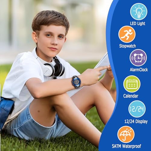 Kids Watch for 3-12 Year Old Boys Girls, Digital Watch for Kids Sport Outdoor Multifunctional Waterproof Watches with Alarm/LED Light/Stopwatch/Calendar Boys Wristwatch for Student, Kids Gift2